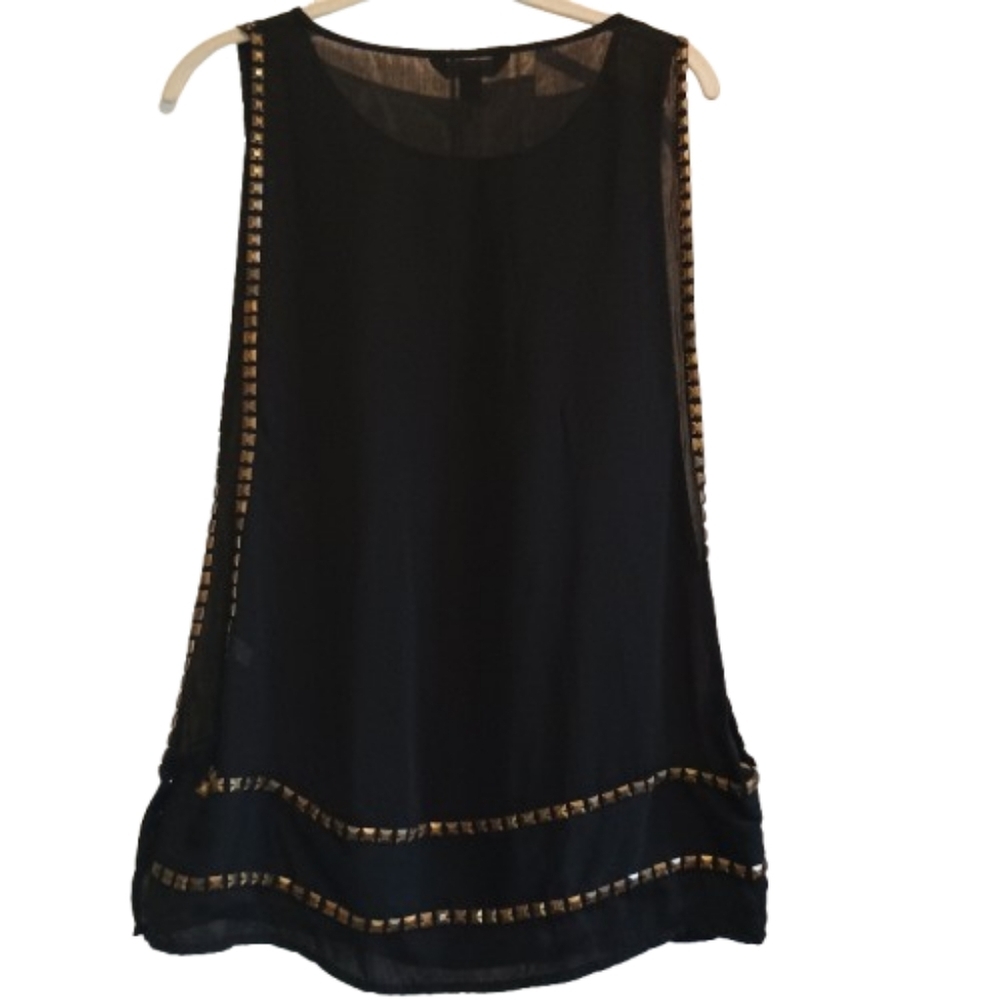 Rock & Republic Black Studded Open Side Sleeveless Top Sz S Gold Square Beads... - Picture 4 of 14
